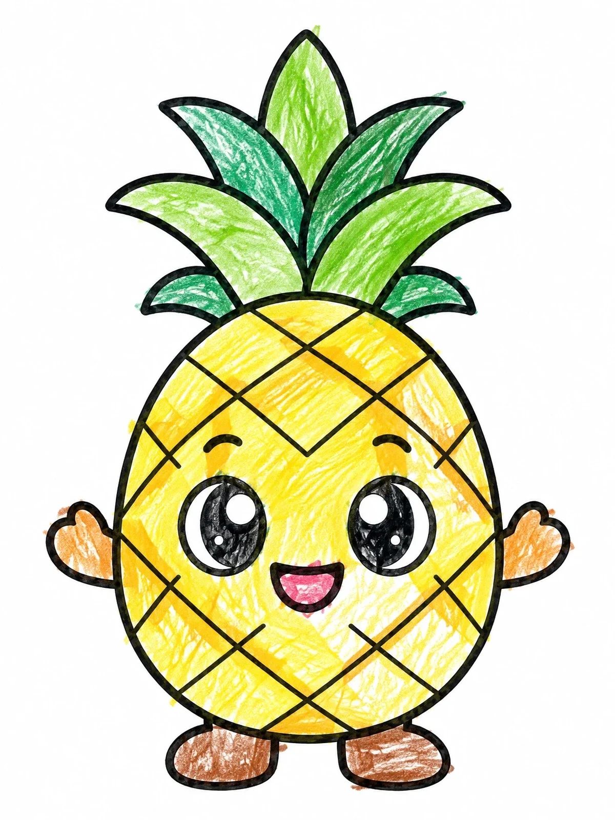 Colored example of the Cute Cartoon Pineapple Character coloring page