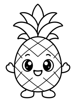 Free printable Cute Cartoon Pineapple Character coloring page