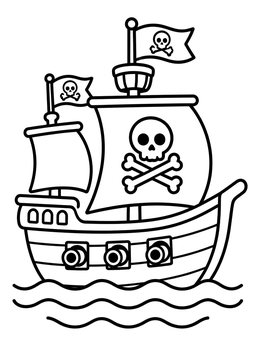 Free printable Cute Cartoon Pirate Ship coloring page