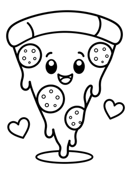 Free printable Cute Cartoon Pizza Slice With Hearts coloring page