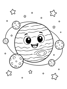 Free printable Cute Cartoon Planet Jupiter And Moons coloring page