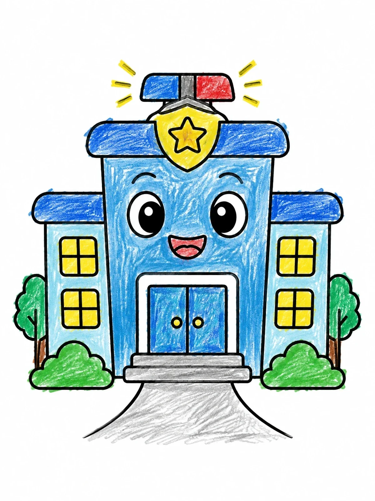 Colored example of the Cute Cartoon Police Station Building coloring page