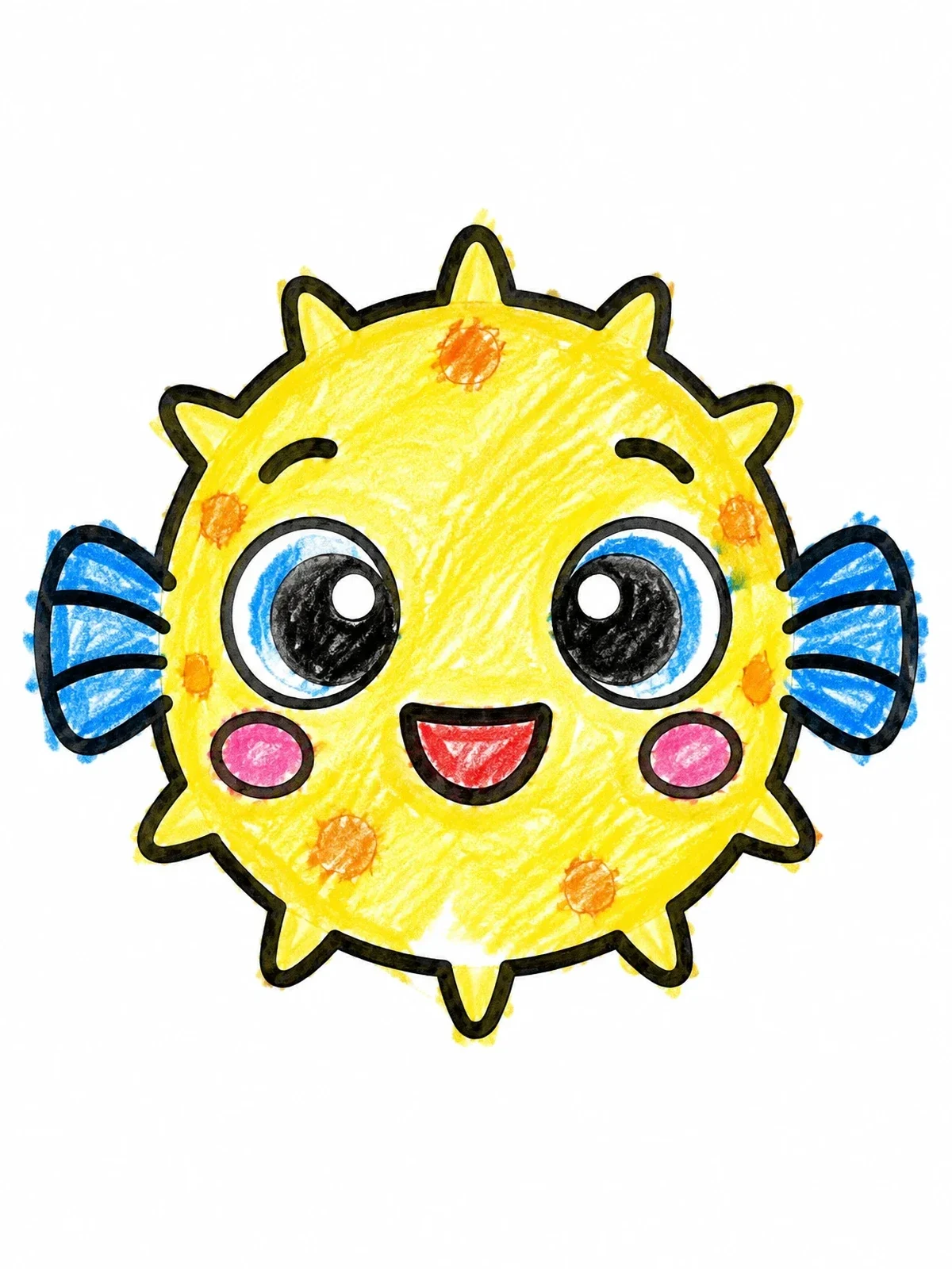 Colored example of the Cute Cartoon Puffer Fish coloring page