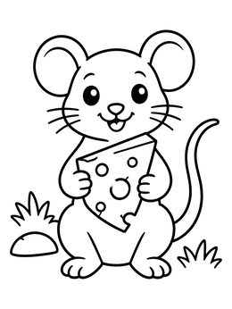 Free printable Cute Cartoon Rat With Cheese coloring page