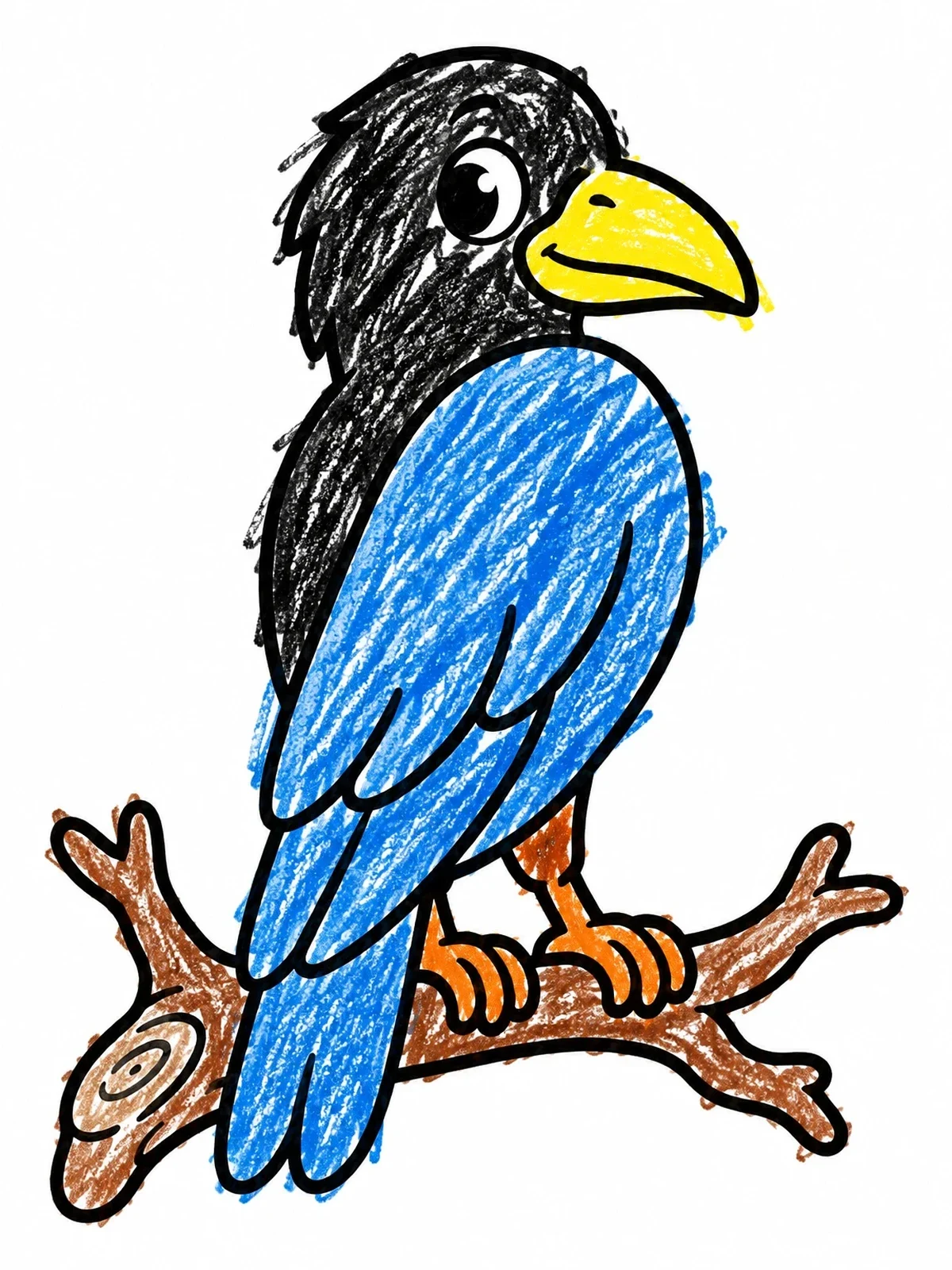 Colored example of the Cute Raven On A Branch coloring page