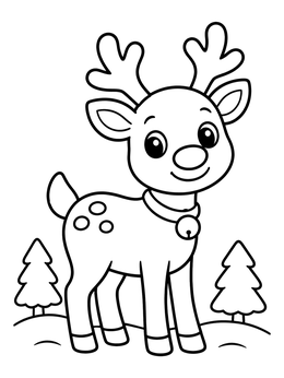 Free printable Cute Cartoon Reindeer In The Snow coloring page