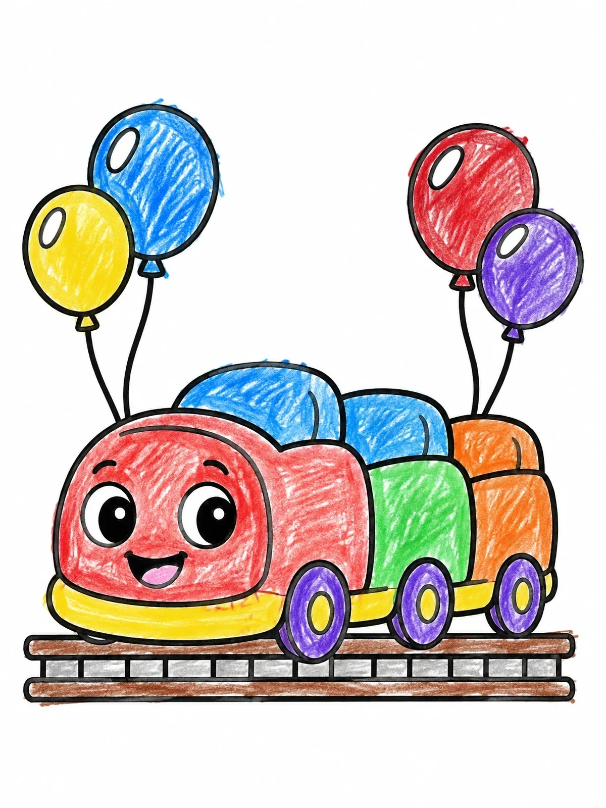 Colored example of the Cute Cartoon Roller Coaster Train coloring page