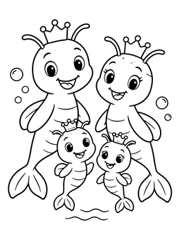 Free printable Cute Cartoon Sea Monkey Family coloring page
