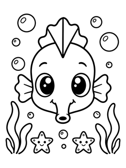 Free printable Cute Cartoon Seahorse With Starfish coloring page