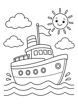 Free printable Cute Cartoon Ship On Gentle Waves coloring page