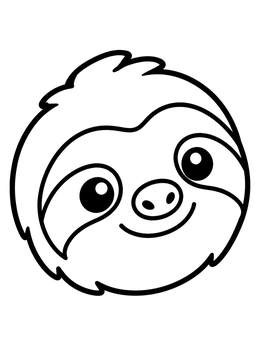 A simple sloth coloring page showing a round, smiling sloth face.