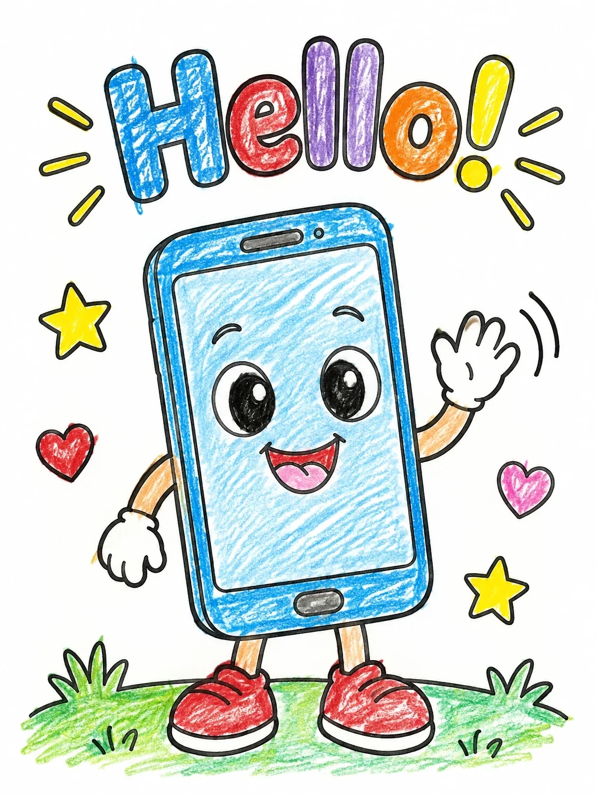 Colored example of the Cute Cartoon Smartphone Saying Hello coloring page