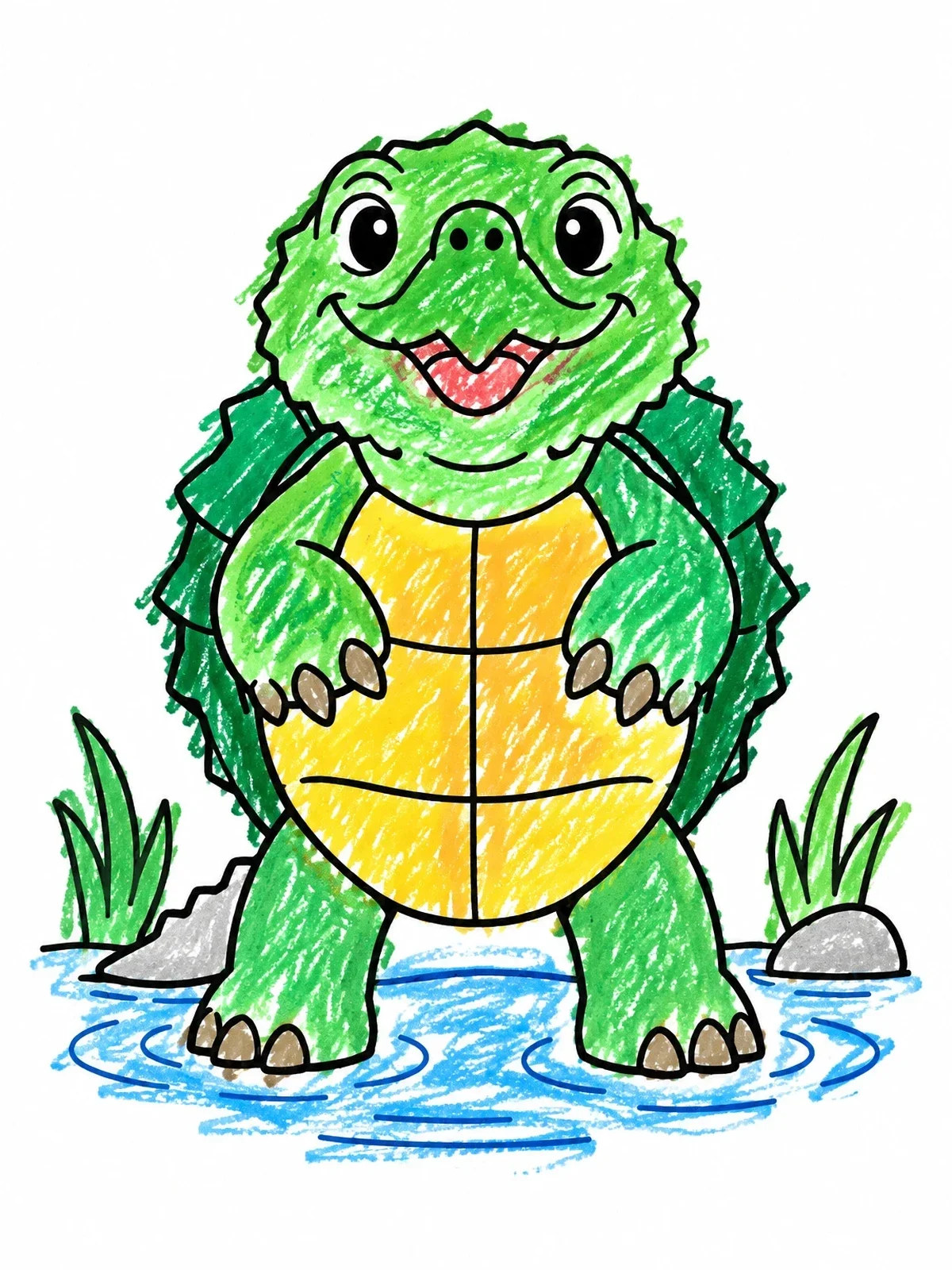 Colored example of the Cute Cartoon Snapping Turtle coloring page