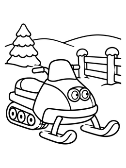 Free printable Cute Cartoon Snowmobile In Winter coloring page