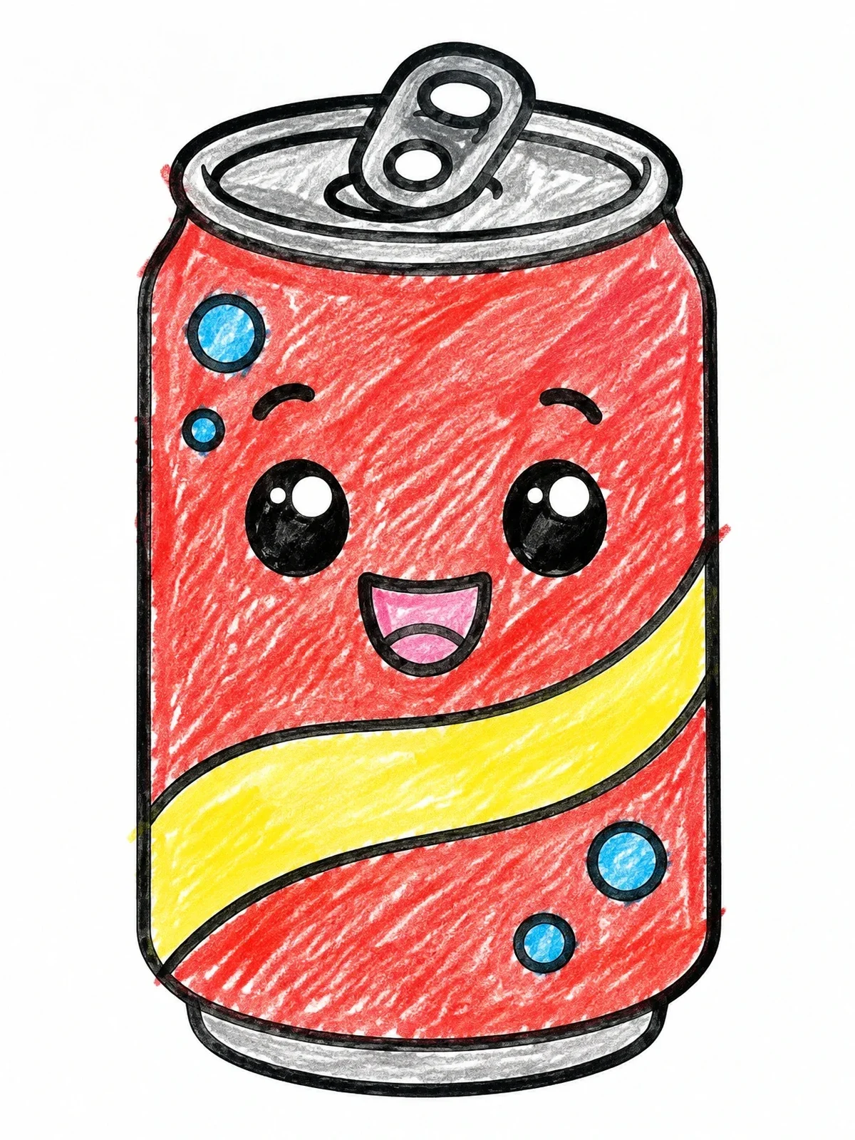 Colored example of the Cute Cartoon Soda Can coloring page