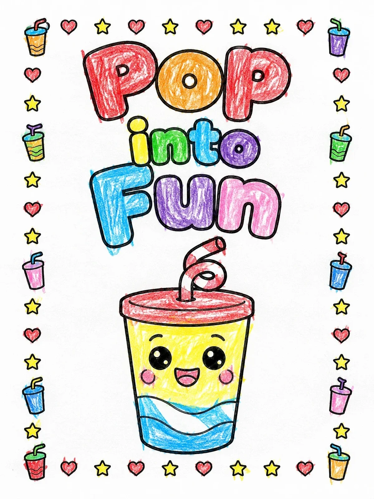 Colored example of the Cute Cartoon Soda Cup With Words coloring page