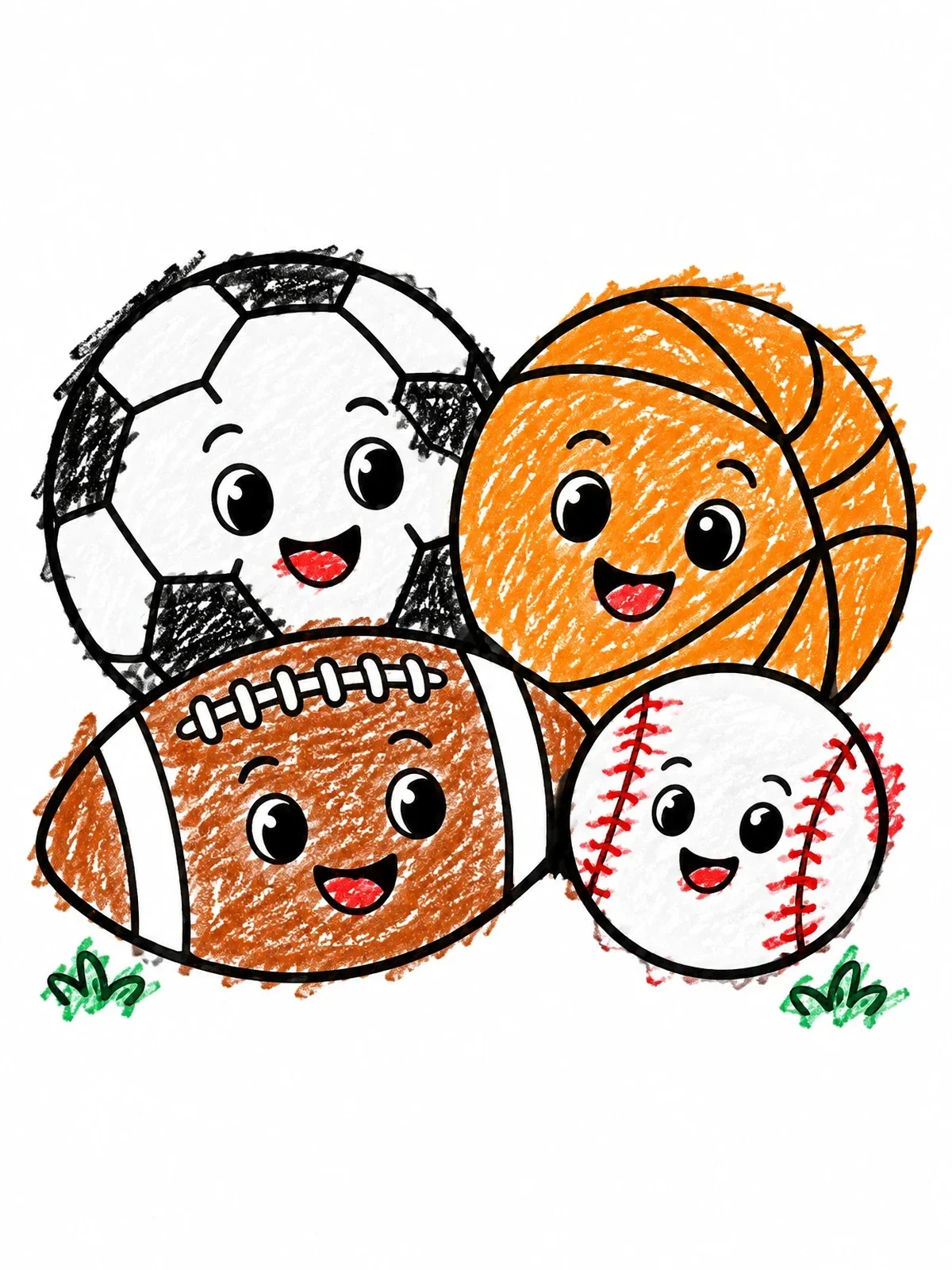 Colored example of the Cute Cartoon Sports Balls coloring page