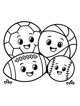 Free printable Cute Cartoon Sports Balls coloring page