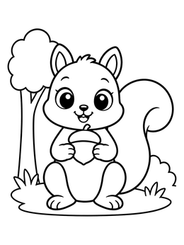 Free printable Cute Cartoon Squirrel With Acorn coloring page