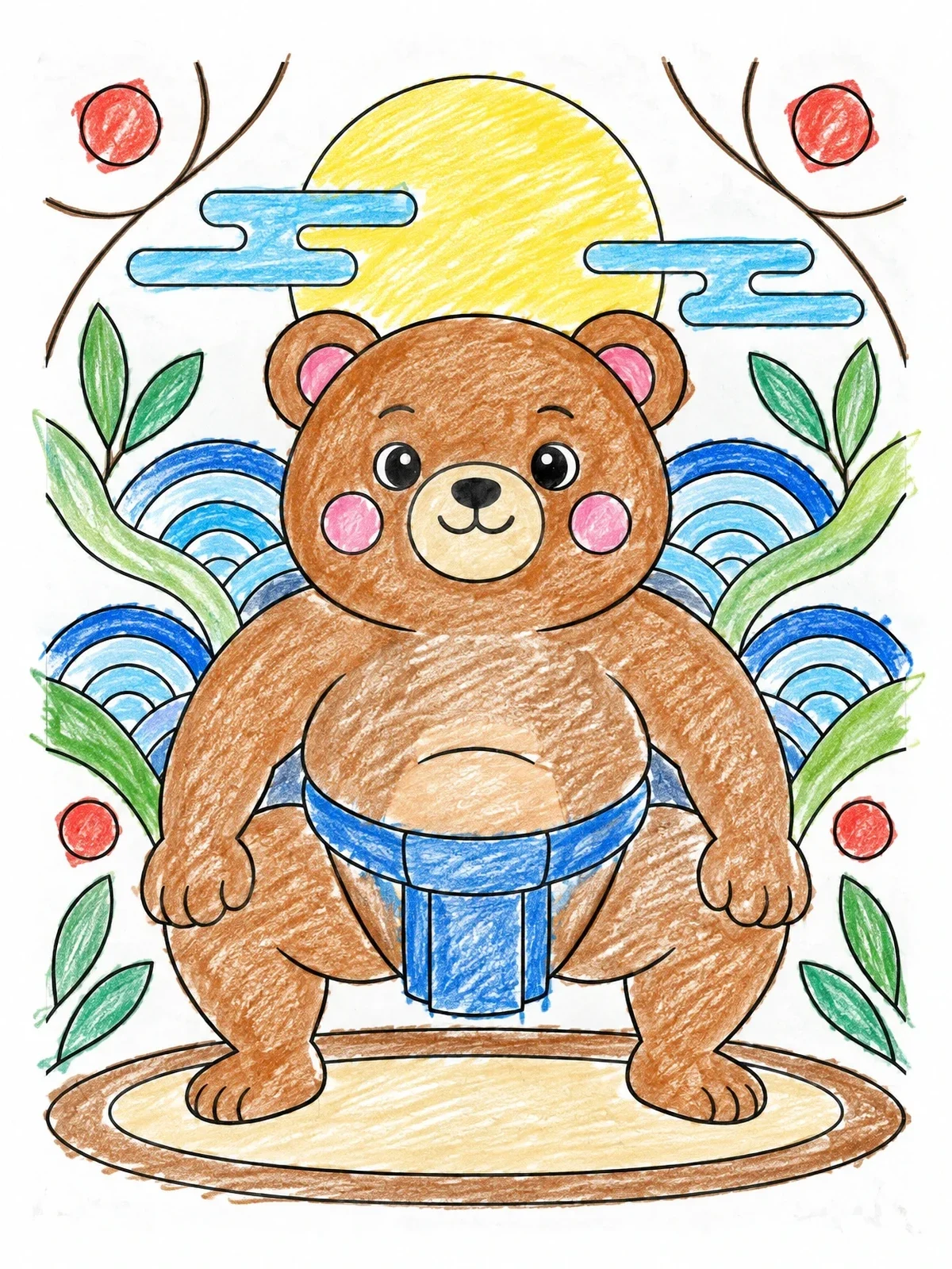 Colored example of the Cute Cartoon Sumo Bear coloring page