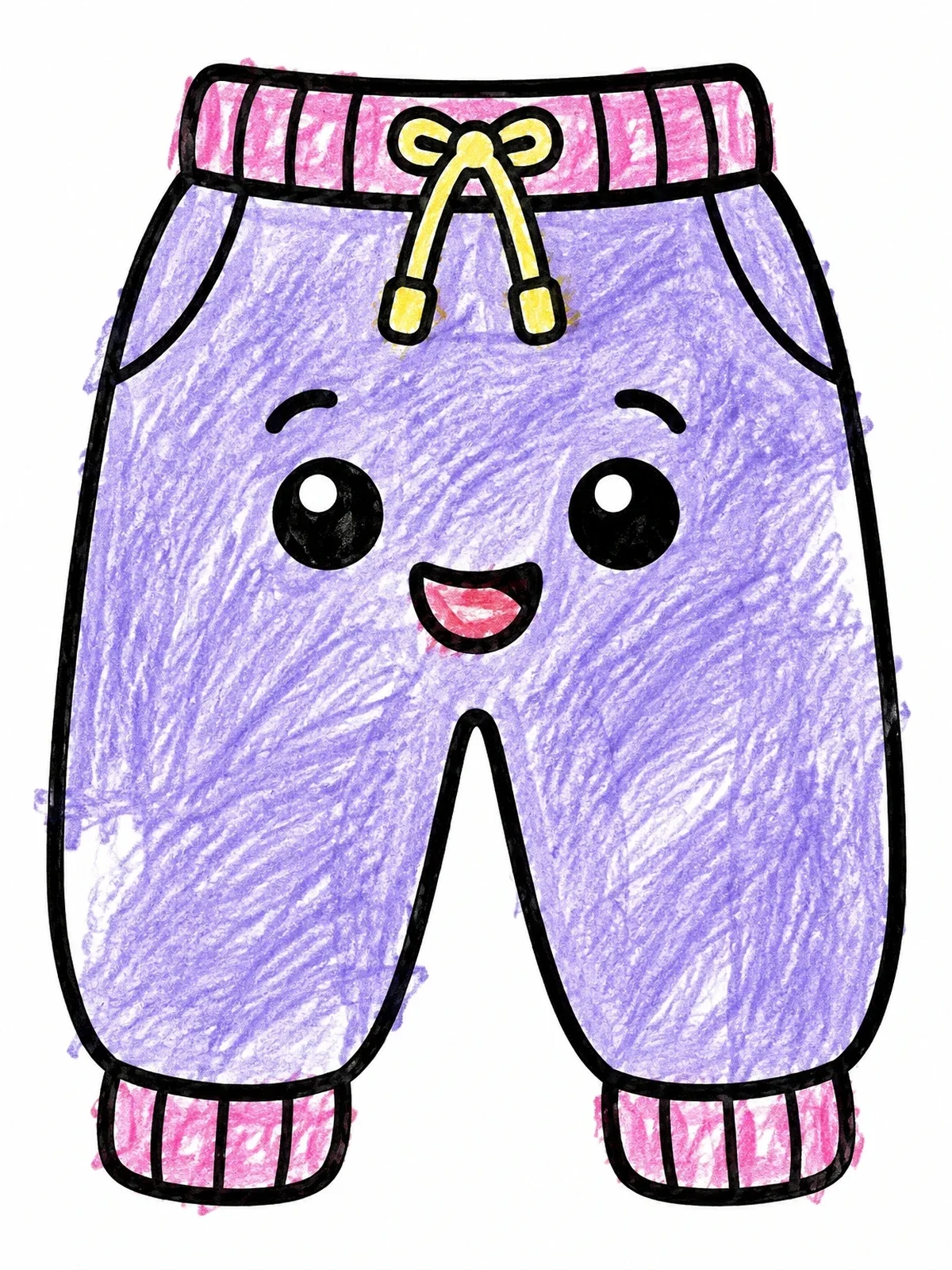 Colored example of the Cute Cartoon Sweatpants With Face coloring page