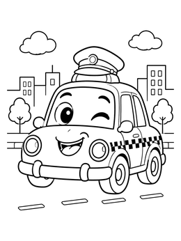 Free printable Happy Winking Cartoon Taxi Cab coloring page