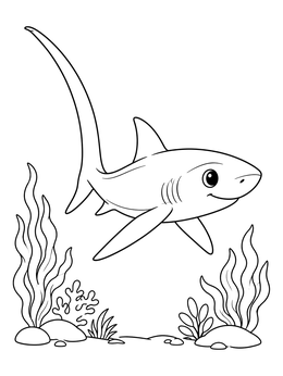 Free printable Cute Cartoon Thresher Shark Swimming coloring page