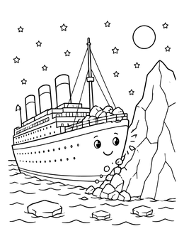 Free printable Cute Cartoon Titanic And Iceberg coloring page