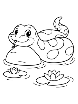 Free printable Cute Cartoon Titanoboa On River Stone coloring page