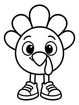 Free printable Cute Cartoon Turkey In Sneakers coloring page