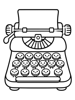 Free printable Cute Cartoon Typewriter With Faces coloring page