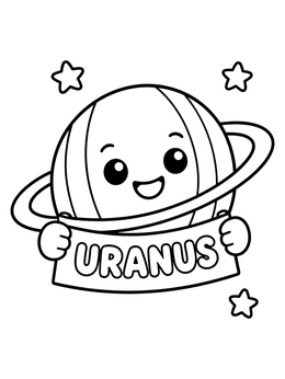 Free printable Cute Cartoon Planet Uranus Holding Sign coloring page