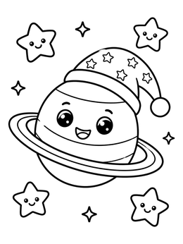Free printable Cute Cartoon Uranus With Sleeping Hat coloring page