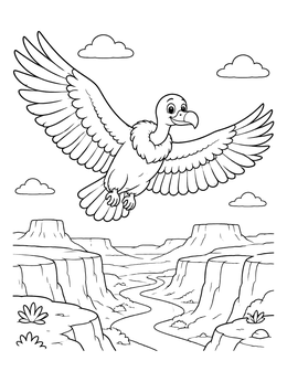Free printable Cartoon Vulture Soaring Over Canyon coloring page