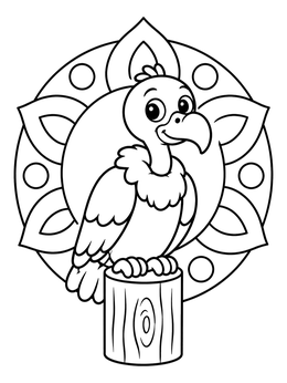 Free printable Cute Cartoon Vulture On Post coloring page