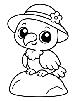 Free printable Cute Cartoon Vulture In Sun Hat coloring page