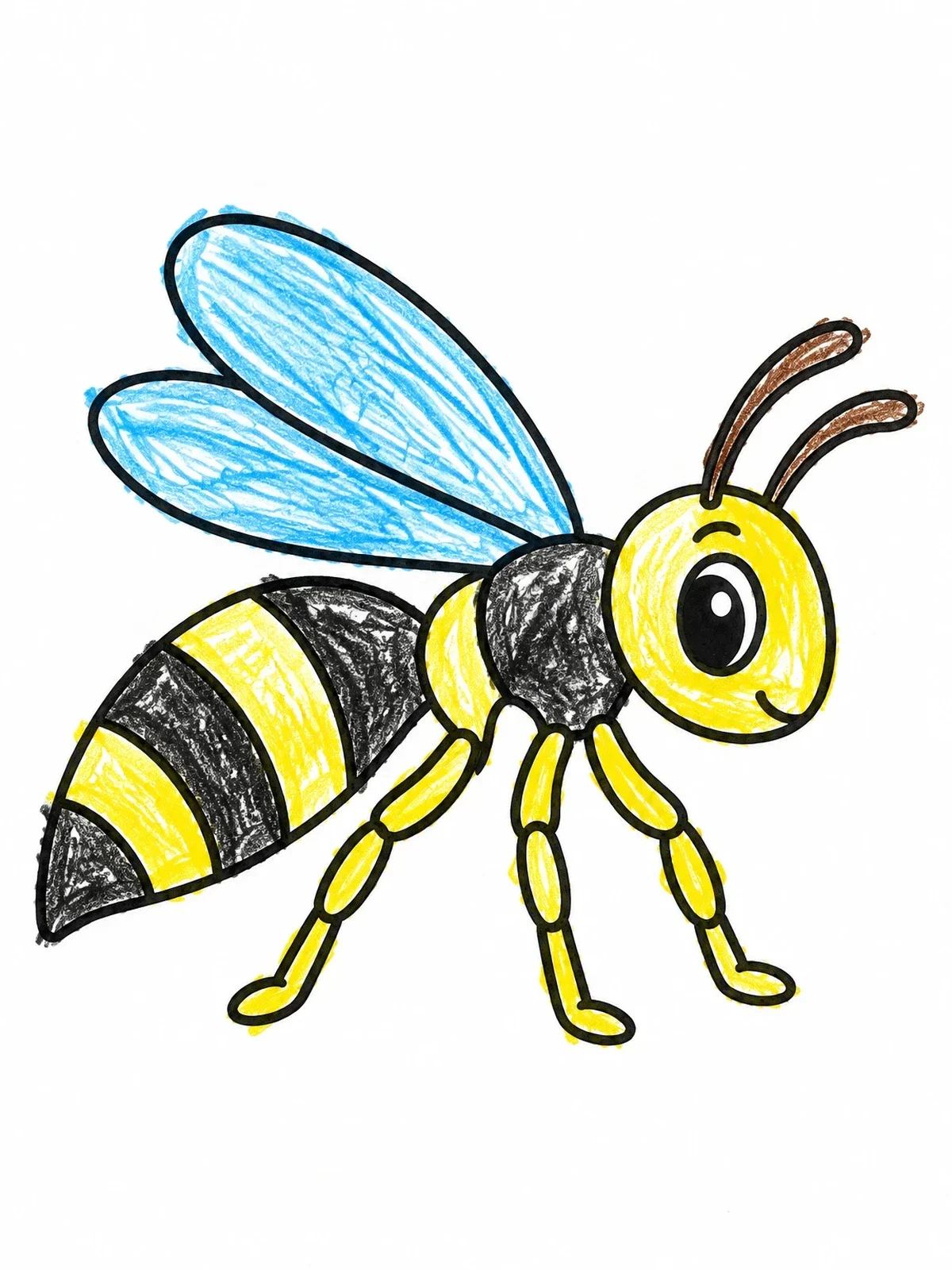 Colored example of the Cute Cartoon Wasp With Big Eye coloring page