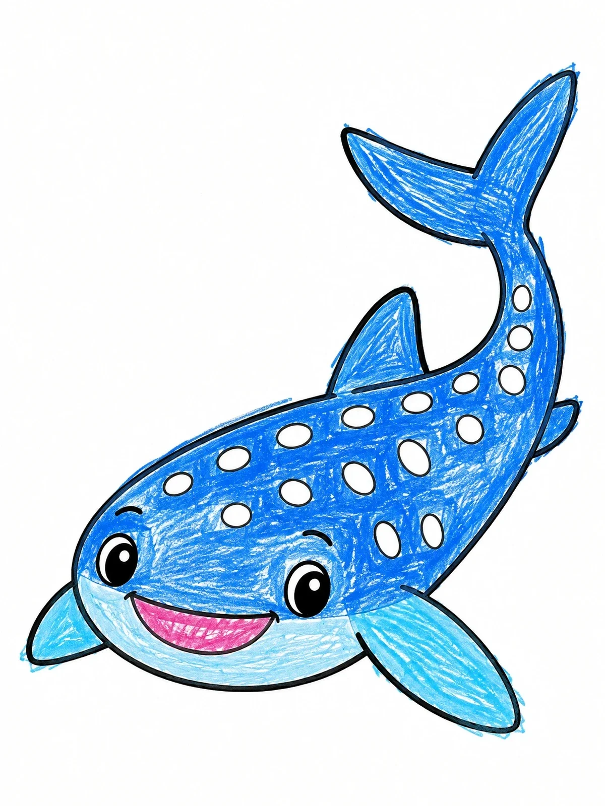 Colored example of the Cute Cartoon Whale Shark Swimming coloring page