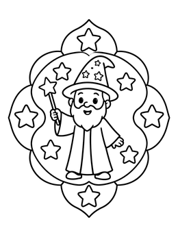 Free printable Cute Cartoon Wizard With Magic Wand coloring page