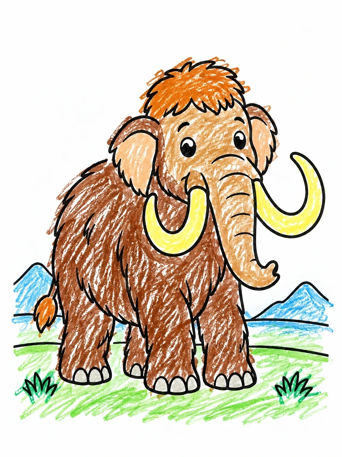Colored example of the Cute Cartoon Woolly Mammoth coloring page