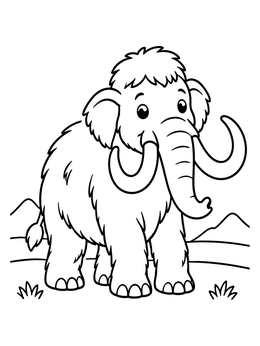Free printable Cute Cartoon Woolly Mammoth coloring page