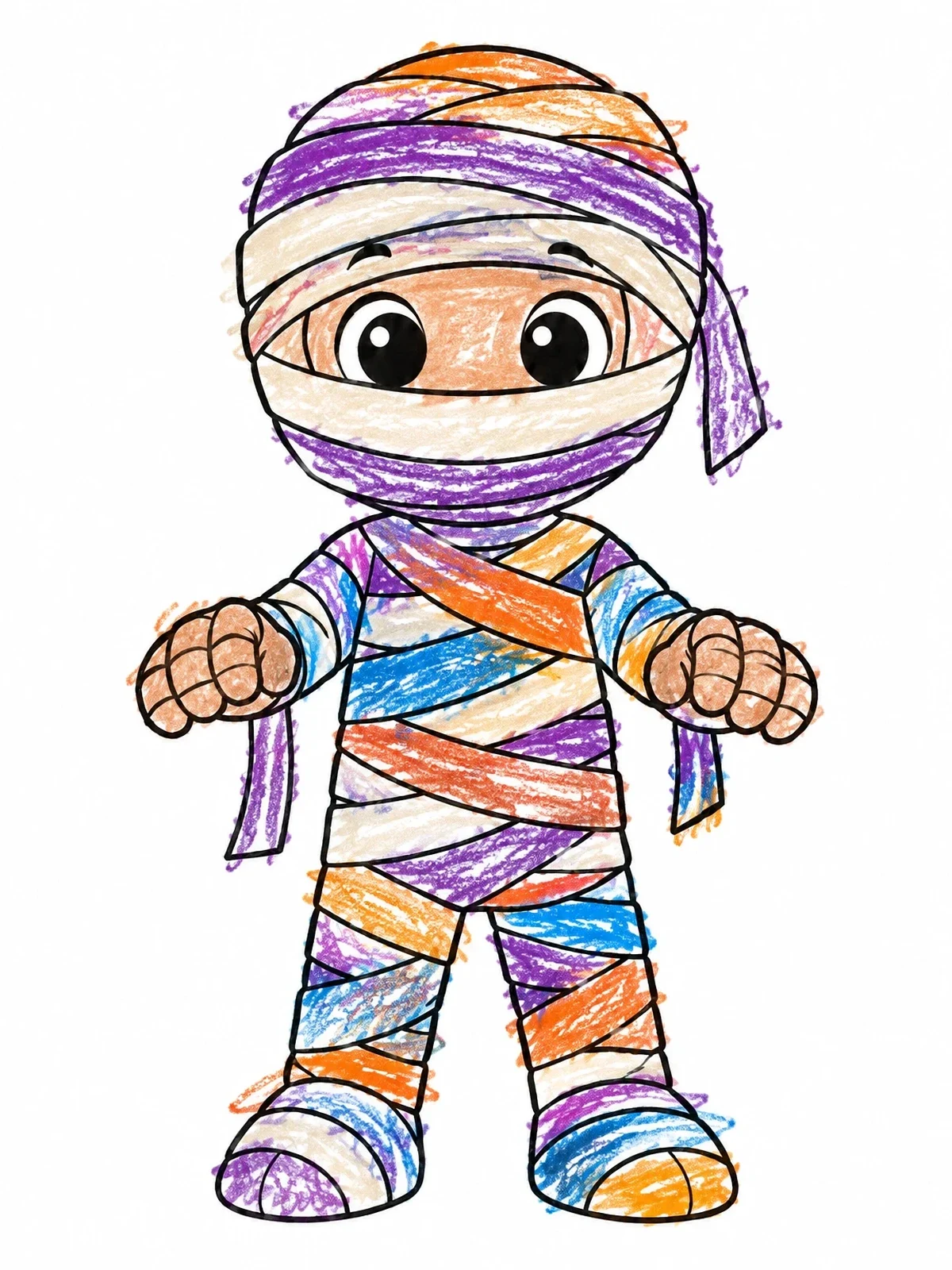Colored example of the Cute Cartoon Wrapped Mummy coloring page