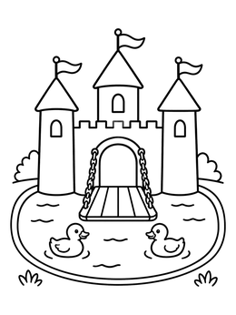 Free printable Cute Castle With Moat And Ducks coloring page