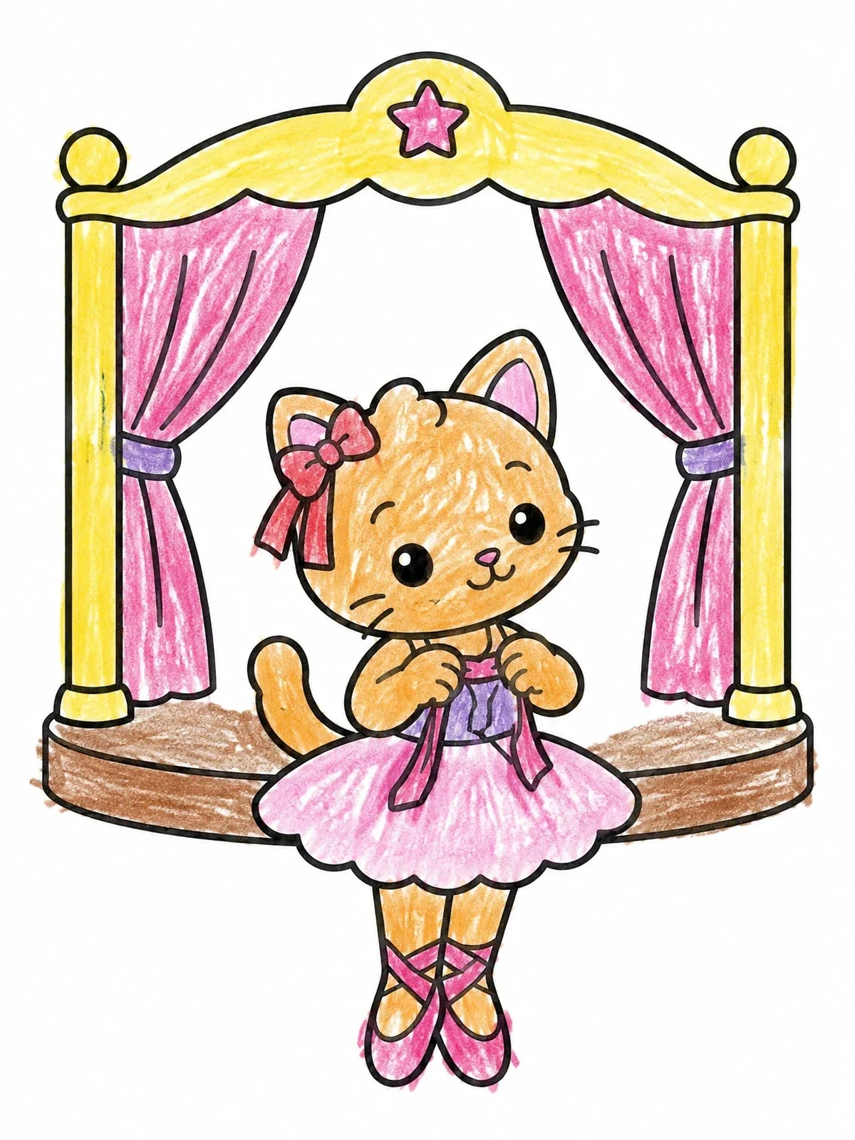 Colored example of the Cute Cat Ballerina On Stage coloring page