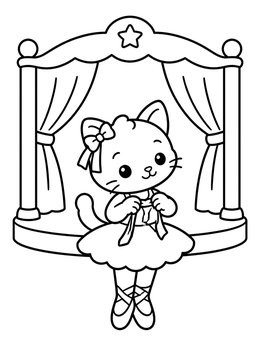 Free printable Cute Cat Ballerina On Stage coloring page