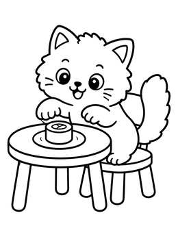 Free printable Cute Cat Eating Maki Sushi coloring page