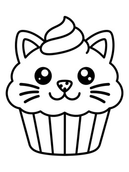 A sweet kitten-themed treat in this cute cupcake coloring page.