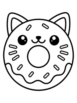 A cute cat shaped treat on this simple donut coloring page.