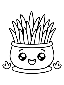 Free printable Cute Cat Grass Plant Pot coloring page