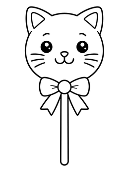 Free printable Cute Cat Head Lollipop With Bow coloring page